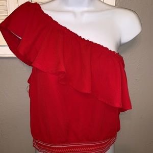 Candies Red one Shoulder Blouse, Size Large